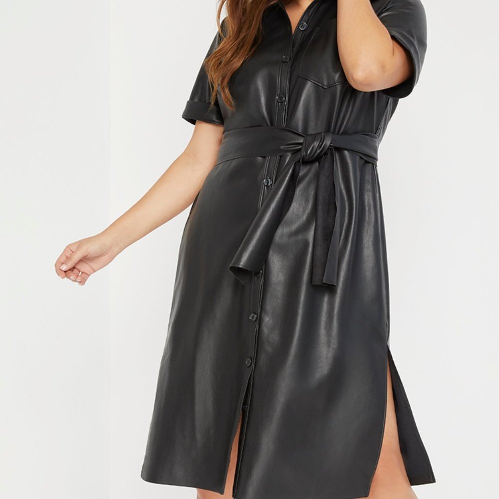 Faux Leather Trench Dress